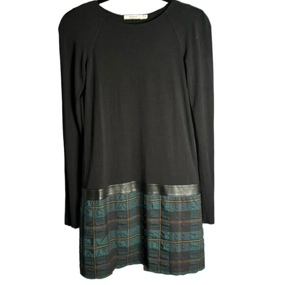 Bailey 44 Black Long Sleeve Drop Waist Dress Green Plaid Bottom Size XS - Picture 1 of 8